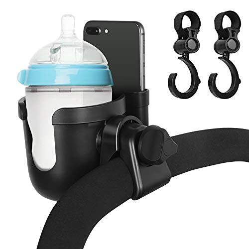 Portavasos para cochecito, portavasos universal para tel�fono y cochecito con 2 ganchos, organizador de botellas de bebida de caf� para padres para cochecito de beb�