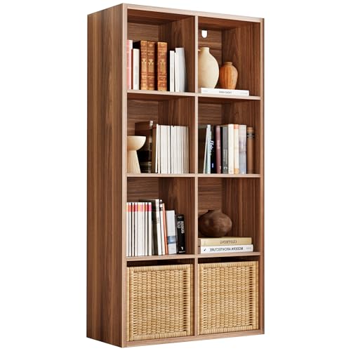 IRONCK 8-Cube Storage Organizer, Reversible Cube Bookshelf, Oak Brown | 8-cube reversible shelf organizer. Bookshelf or TV stand. Extra-thick frame, FSC certified. Anti-tip.