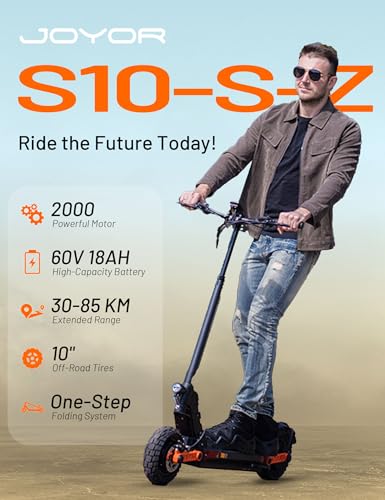 Image of JOYOR Electric Scooter for Adults, 2000W Dual Motor Max Speed 37 MPH & Up to 47 Miles, 60V 18Ah Large Capacity Battery 10 inch Off Road Tire E-Scooter, Dual Hydraulic Brakes & 4 Shock Absorbers