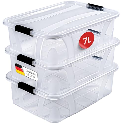 KONZEPT Aufbewahrungsbox mit Deckel (7L-3er Set), BPA-frei, robuster Verschlussclips
