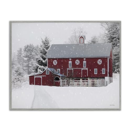Snow Covered Farmland Red Barn, 24 x 30 Inch Framed Giclée Print