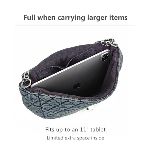 Image of M-ioi-M Quilted Denim Purse, Shoulder Bag for Women, Crossbody Flap Tote Bag,Silver Chain Hobo Bag, Vintage Washed Jean Purse