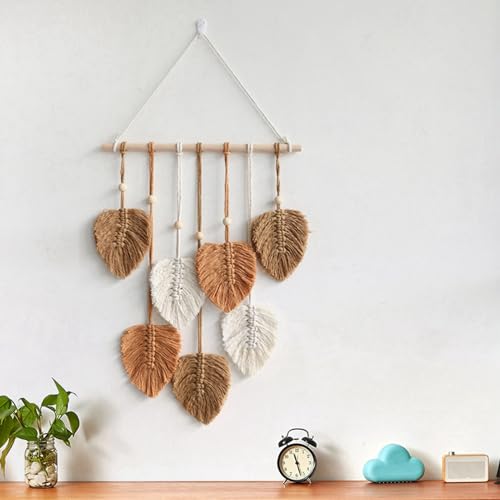 Feuille macramé tenture murale boho de 6 pièces en coton tissé pour salon