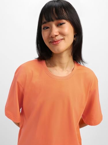 Image of JUNEBERRY Pure Cotton Oversized Baggy Fit Half Sleeve Drop Shoulder Plain Solid Round Neck T-Shirt for Women (Available in Black, White, Lilac, Cork, Maroon, Royal Blue, Swan White, Soap Nut Colors)