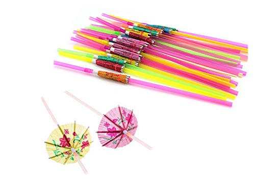 Set de 100 pitillos desechables flexibles tropicales miniatura 1
