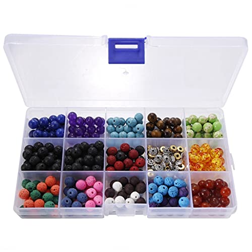 YFQHDD Perles Rondes en Pierre de Lave 8mm Perles en Vrac Perles colorées Chakra Perles 15 Grille Combinaison boîte DIY Accessoires de Bijoux Perles (Color : A, Size : One Size)