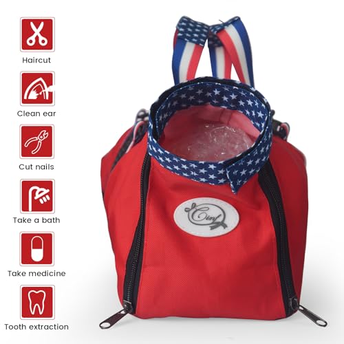 Image of Cinf Cat Nail Clipping Cleaning Grooming Restraint Bag (Free Muzzle) No Scratching Biting for Bathing Nail Trimming Injecting Examining((Red USA Flag,M)