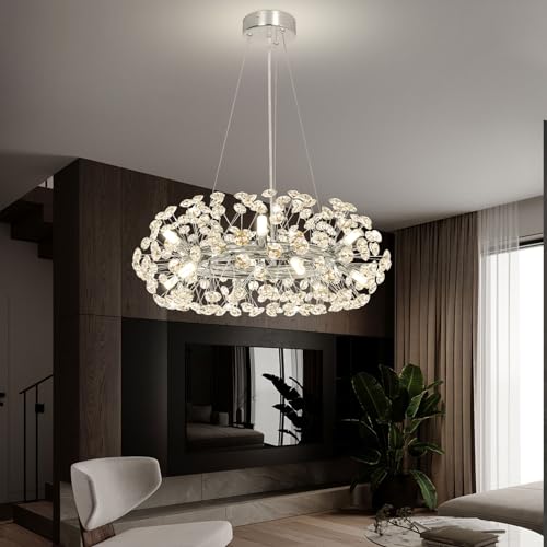 Wansi ShineWansi Shine Firework Chrome 12-Light Modern Crystal Chandelier for Dining Room - Large Luxury K9 Crystal Chandelier (Included G9 Bulbs)