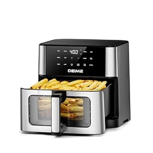 DEIME Air Fryer 10.2 QT, 1700W Large Capacity with 10 Preset, Visual Cooking Window, Non-Stick Basket, Recipe Included (Silver)