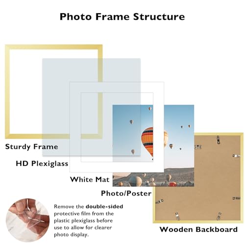 Image of JCJMY 18x18 Picture Frame Gold with 14x14 Mat, Display Photo 14x14 with Mat or 18 x 18 Without Mat, Wall Hanging Large 18x18 Poster Frame with Shatter Resistant Plexiglass, Gold