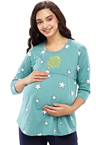 Image of ZEYO Women's Cotton Star Printed Maternity & Feeding Relaxed Fit Top 5645