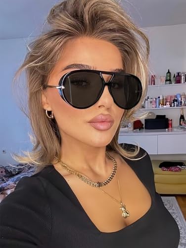 GUVIVI Retro Gold Aviator Sunglasses for Women Men Oversized 70s Glasses - 5