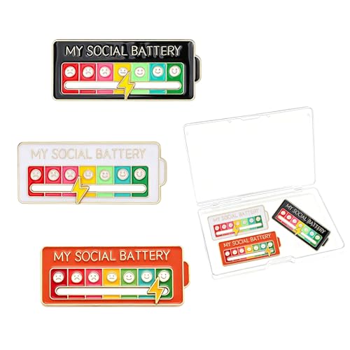 3 PCS social battery 7 Fun and Sentimental Brooches+1 Storage Box (Black White Orange)