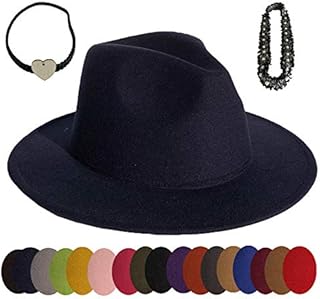 Sombrero Panama Unisex Jazz Largo, Color liso azul marino Talla única