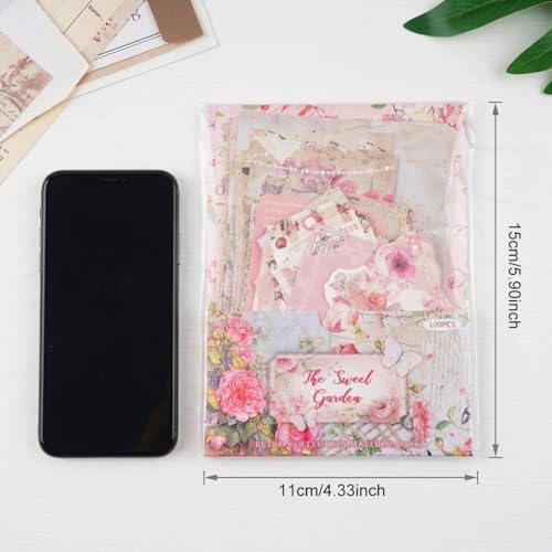 Image of HASTHIP200 Styles Vintage Aesthetic Scrapbook Kit - 400pcs Floral Vintage Floral Scrapbook Paper Kit Decorative Craft Paper Junk Journaling Stickers Set Assorted for Journaling Scrapbooking Card Make