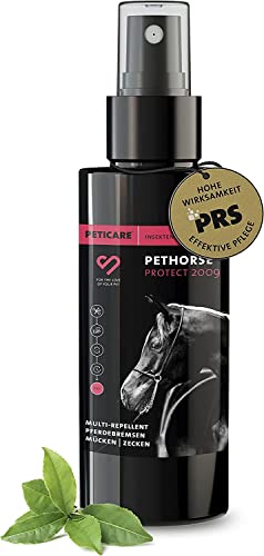 Peticare Anti-Insetti Spray per Cani, Cavalli - Spray di Protezione Contro Zanzare, Zecche, Mosche, Tafani, Testato dall'OMS - petAnimal Protect 2009 (100 ml)