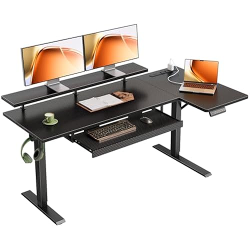 OffiGo 55" Reversible L Shaped Electric Standing Desk, Carbon Fiber Black