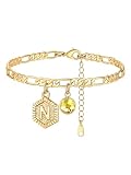 Custom4U Gold Anklets for Women wih Initial Layered Figaro Chain 26 Letter Initial Anklets Custom Made Birthstone Ankle Bracelets Birthday Jewelry for Women
