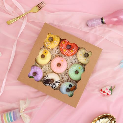 Image of TOMNK 60pcs 10x10x2.5 Pie Boxes Auto-Popup Bakery Boxes with Window, Cookie Boxes for Pies, Treat Boxes Dessert Boxes for Pizza, Strawberries, Chocolate, Pastries, Muffins and Donuts