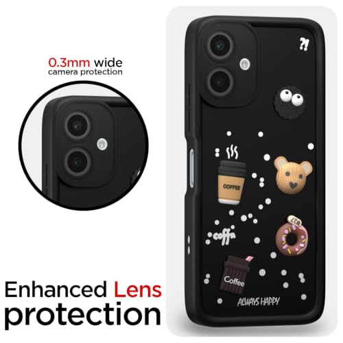 Image of Bintage Cute Fun Taddy Cartoon 3D Ball Bear Milk Donut Coffee Cup Silicon Case Full Body & Camera Protection Back Cover Compatible for Samsung Galaxy A07 LTE 2025 - Black
