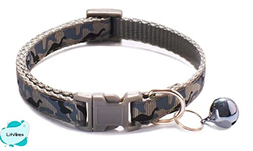 Litvibes-Cat-Collar-with-BellKitten-and-Small-Dogs-Soft-Adjustable-CollarSafeBreakaway-for-Cats-and-Puppies-Grey-CAMO-Design-14-x-2-x-15-Centimeters