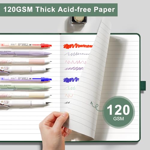 EMSHOI A5 Notebook Lined Journal - 120 GSM Paper Hardcover Notepad for Work, 160 Pages College Ruled Note Book, Leather Writing Journal for Women, Men, Work, School, 14.5 X 21 cm - Dark Green - Image 2