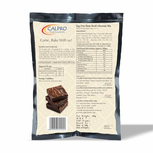 Image of Calpro's Egg-Free Dark Devil Brownie Mix ! Rich Chocolate Flavour! Fudgy & Crust Quick and Easy to Make ! Cake Mix for Kids -100% Vegetarian : 350G