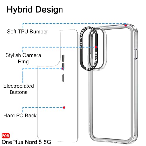 Image of TheGiftKart Hybrid Shockproof Back Cover Case for OnePlus Nord 5 5G | Stylish Camera Border | Electroplated Buttons | Crystal Clear Hard Back Cover Case (TPU & PC, Transparent Bumper)