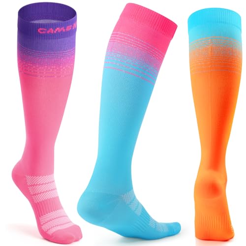 CAMBIVO Medias de Compresión Mujer Hombre 3Pares, Calcetines Compresion 15-20mmHg, Transpirables Calcetines Largos, Compression Socks para Deporte, Running, Ciclismo, Viajar en Avión, Enfermera, Moda