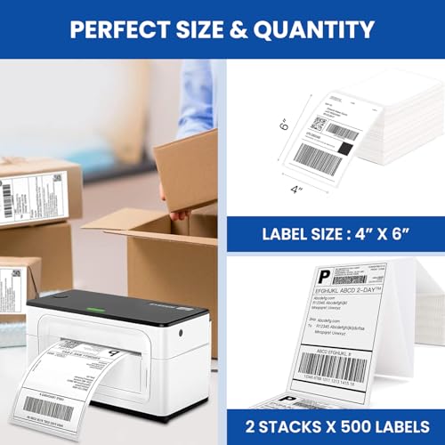 Image of BEEKAY 1000 LABLEL(2 Stack of 500) 4 inchx6 inch (100x150 mm) Shipping Address Thermal Label Fanfold Stack Compatible with All Direct Thermal Label Printer