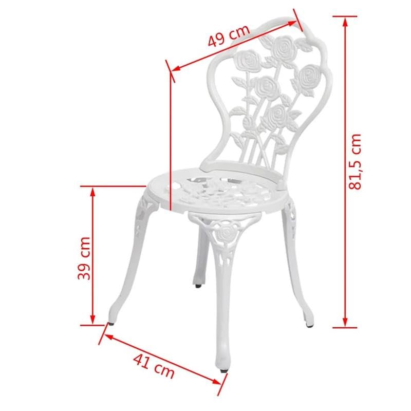 Eleganz Juego de 2 sillas de bistró de aluminio fundido y hierro fundido, sillas de jardín blancas para terraza y balcón, resistentes a la intemperie y duraderas, cómodos asientos para exteriores