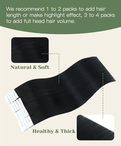 Image of SURNEL Injected Tape in Hair Extensions 14 Inch Natural Real Human Hair Extension Jet Black Upgraded Seamless Remy Invisible Tape in Extensions 20Pcs 30g(#1,14)