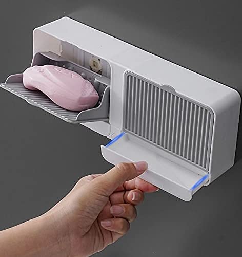 Zinley No-Drilling Clamshell soap Box Wall-Mounted with Cover Double Grid-Asphalt Toilet Laundry soap New Box soap Box (1Pcs) 4