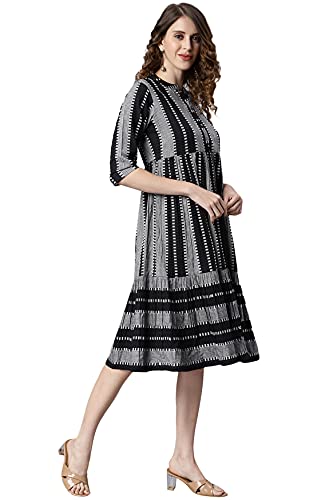 Image of Janasya Women's Black Cotton Western Dress