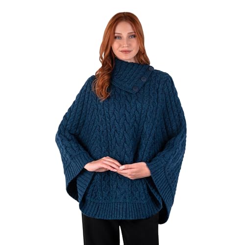 Image of SAOL 100% Merino Wool Cowl Neck Button Poncho for Ladies