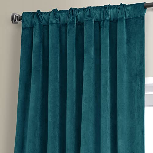 Image of HPD Half Price Drapes Signature Plush Velvet Blackout Curtains for Bedroom (1 Panel), 50W X 96L Hotel Black Out Curtains for Living Room, Thermal Insulated Blackout Curtains, Sea Garden Teal