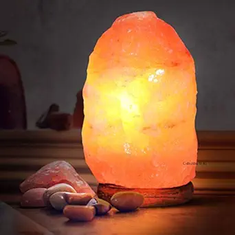 Collectible India Natural Himalayan Rock Salt Lamp Original Pink Crystal - Air Purifier with Wooden Base (2-3 Kg)