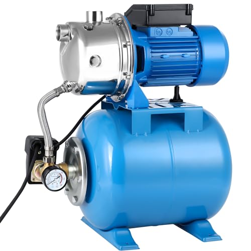 Bomba de pozo poco profundo de 1.6 HP con tanque de presión, cabezal máximo de 157 pies, 1320 GPH 110 V-120 V, bomba de chorro automática de refuerzo de agua para el hogar, jardín, césped
