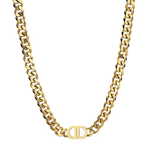 Huamingsh Stainless Steel Curb Cuban Link Chain Hip Hop Thick Double D Necklace For Men Women Silver 18Inch