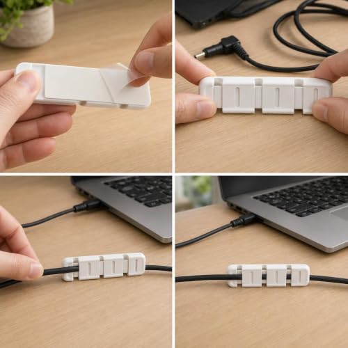 Organizador de cables para escritorios, clips para cables para hogar y oficina, gestión de cables, rosa con varillas blancas miniatura 6