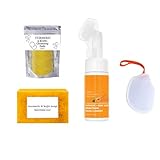 ターメリック クレンジング 4 点 ターメリック洗顔パッド 20 枚 ターメリック洗顔ムース 100ml ターメリックソープ 100g 泡立てネット顔の洗浄ケア ウコン顆粒石けん レモン 麹酸石けん セット 男女兼用複数の植物エキスを添加して肌をケア、ボディクリーニング (4, B)