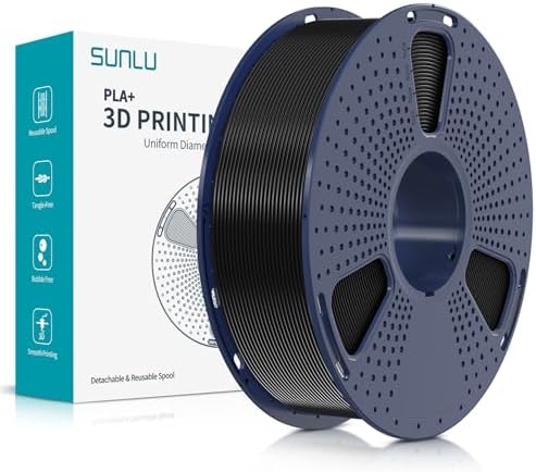 SUNLU PLA+ 3D Printer Filament, PLA Plus Filament 1.75mm, Toughness Enhanced 3D Filament Compatible with 3D FDM Printers, Dimensional Accuracy +/- 0.02 mm, 1 kg Spool(2.2 LBS), PLA+ Black