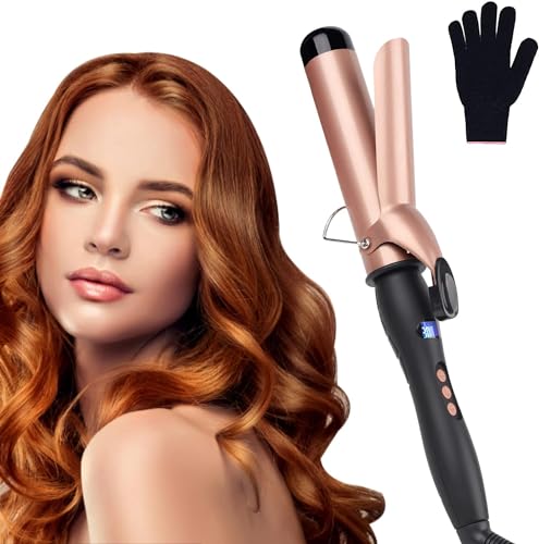 Curling Iron, Hair Curling Iron Curling Wand Set with Gloves, 25mm Instant Heat Up Hair Curler with LCD Display,Temperature Adjustment, Auto Shut Off, Dual Voltage