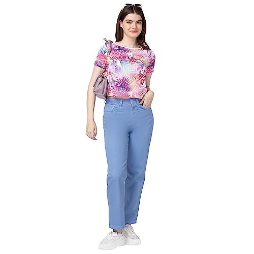 Image of Spykar Printed Blended Round Neck Women's Regular Fit Top