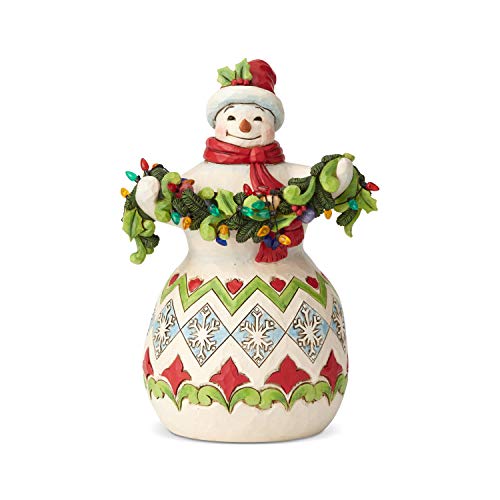 Enesco Jim Shore Heartwood Creek Snowman with String of Lights, 8.5