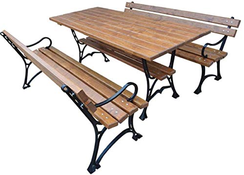 Casa Padrino Art Nouveau Garden Furniture Set Table and 2 Benches with Armrests Brown/Black 180 cm - Garden Furniture