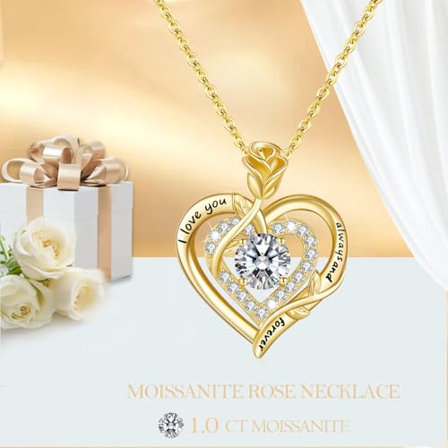 LAVUMO Moissanite Necklace for Women 925 Silver, 1 Carat Moissanite Diamond Double Heart Rose Pendant Christmas Valentines Day Anniversary Birthday Jewelry Gifts for Her Wife Girlfriend Mom2
