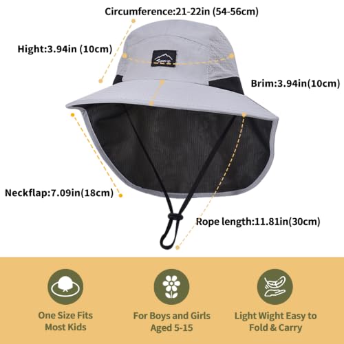 Image of ZOORON Kids Sun Hat with Neck Flap UPF 50+ UV Protection Wide Brim Breathable Fishing Safari Beach Summer Hat for Boys Girls