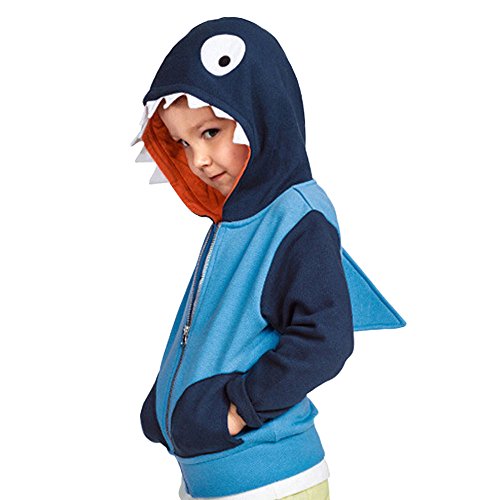 Unisex Baby Autumn Winter Shark Hooded Sweatshirt Infant Hoodies with Shark Fin Blue