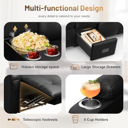 Image of RV Loveseat Recliner Sofa, Home Theater Seating with Console & Massage